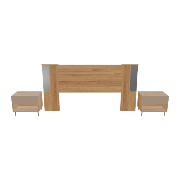 Wooden Headboard with Nightstands 3D - Furniture 3D Model