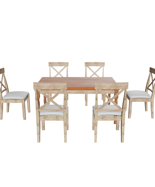 Rustic Wooden Dining Table Set - 3D Model