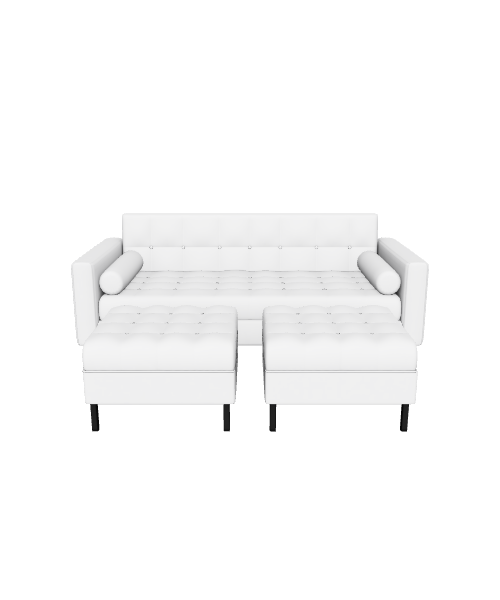 White Retro Sofa with Poufs 3D - 3D Model