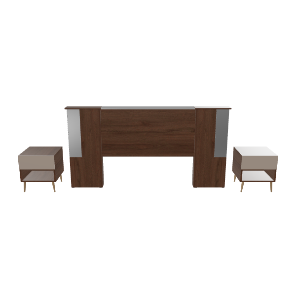 Stylish Wooden Bed Frame Set - 3D Model