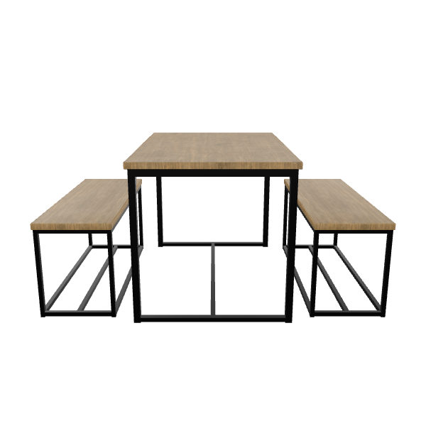 Stylish Wooden Dining Table Set - 3D Model