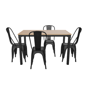 Stylish Wooden Dining Table Set - 3D Model
