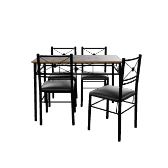 Stylish Wooden Dining Table Set - 3D Model