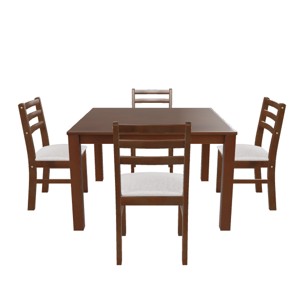 Elegant Wooden Dining Table Set - 3D Model