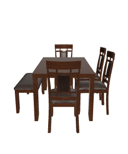 Stylish Wooden Dining Table Set - 3D Model