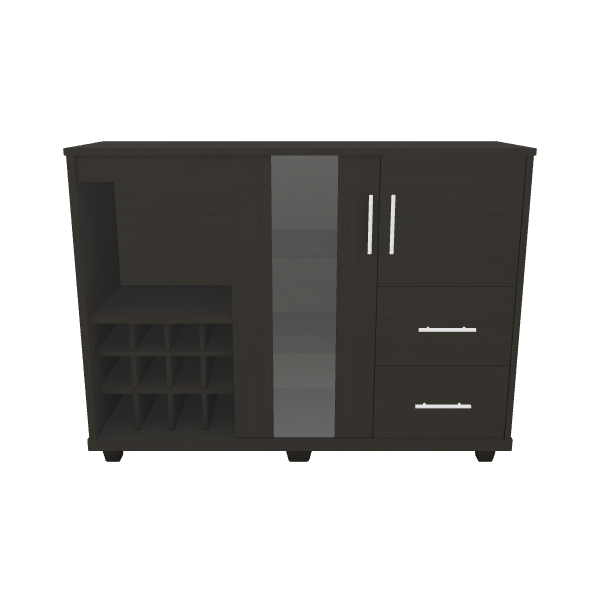 Contemporary Wooden Cabinet with Glass Doors 3D Model - 3D Model