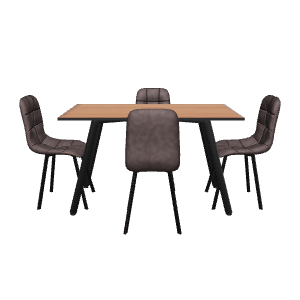 Stylish Wooden Dining Table Set - 3D Model