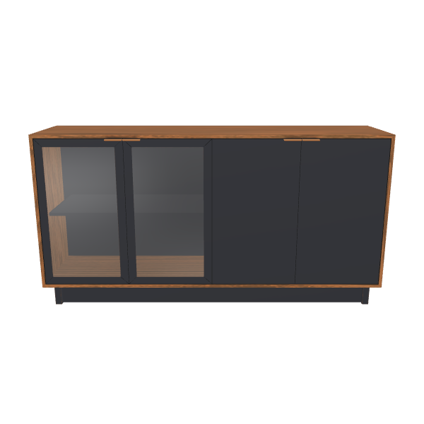 Contemporary Glass-Front Wooden Cabinet 3D Model - Furniture 3D Model