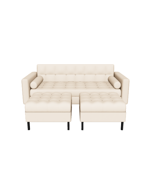 Retro Sofa with Poufs 3D Model - 3D Model