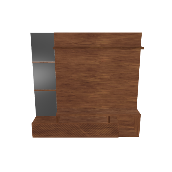 Stylish Wooden Wall Shelf with Mirrors 3D Model - 3D Model