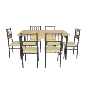 Stylish Wooden Dining Table Set - 3D Model