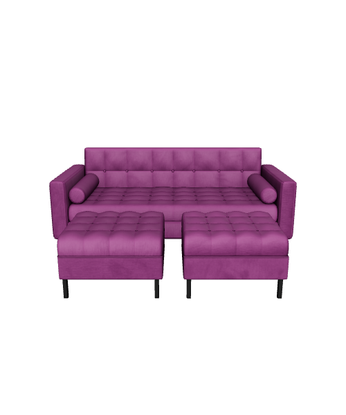 Retro Sofa with Poufs 3D Model - 3D Model