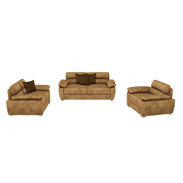 Stylish Brown Leather Sofa Set - 3D Model