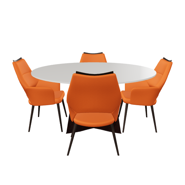 Circular Modern Dining Table with Orange Chairs 3D Model - 3D Model