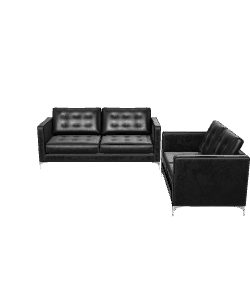 Stylish Black Leather Sofa Set - 3D Model