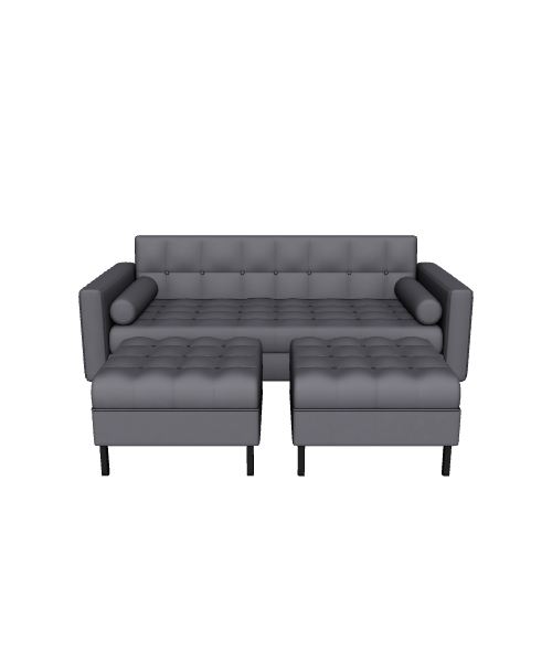 Retro Sofa with Poufs 3D Model - 3D Model