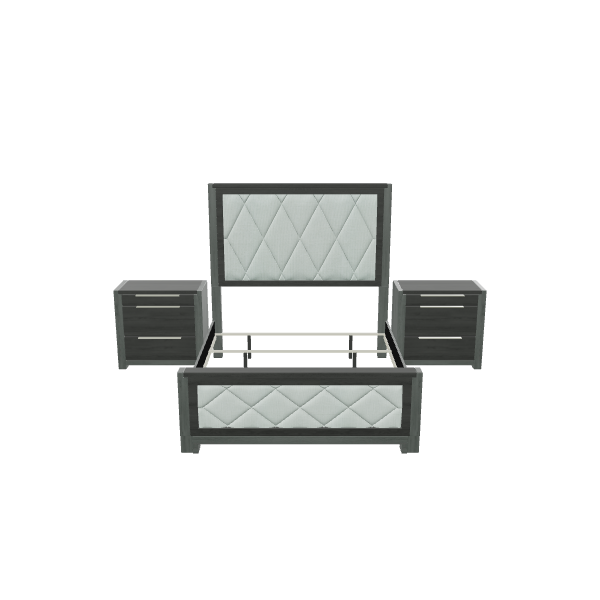 Stylish Modern Upholstered Bed Frame with Nightstands - Furniture 3D Model