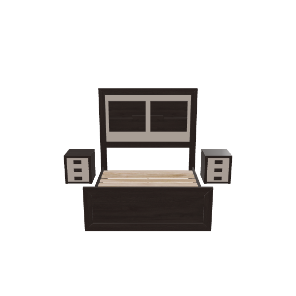 Stylish Wooden Bed with Nightstands 3D Model - 3D Model
