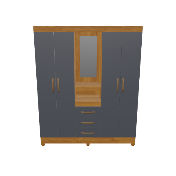 Contemporary Wooden Wardrobe with Mirror 3D Model - Furniture 3D Model