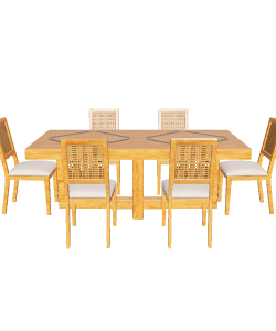 Stylish Wooden Dining Table with Rattan Chairs - 3D Model