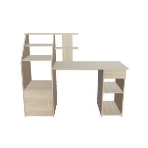 Contemporary Wooden Office Desk with Shelving Unit 3D Model - 3D Model