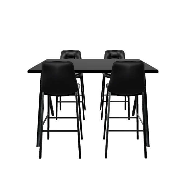 Stylish Black Dining Table with Stools 3D Model - Furniture 3D Model