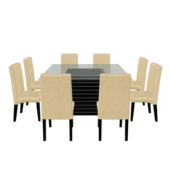 Elegant Glass Dining Table with Upholstered Chairs - 3D Model